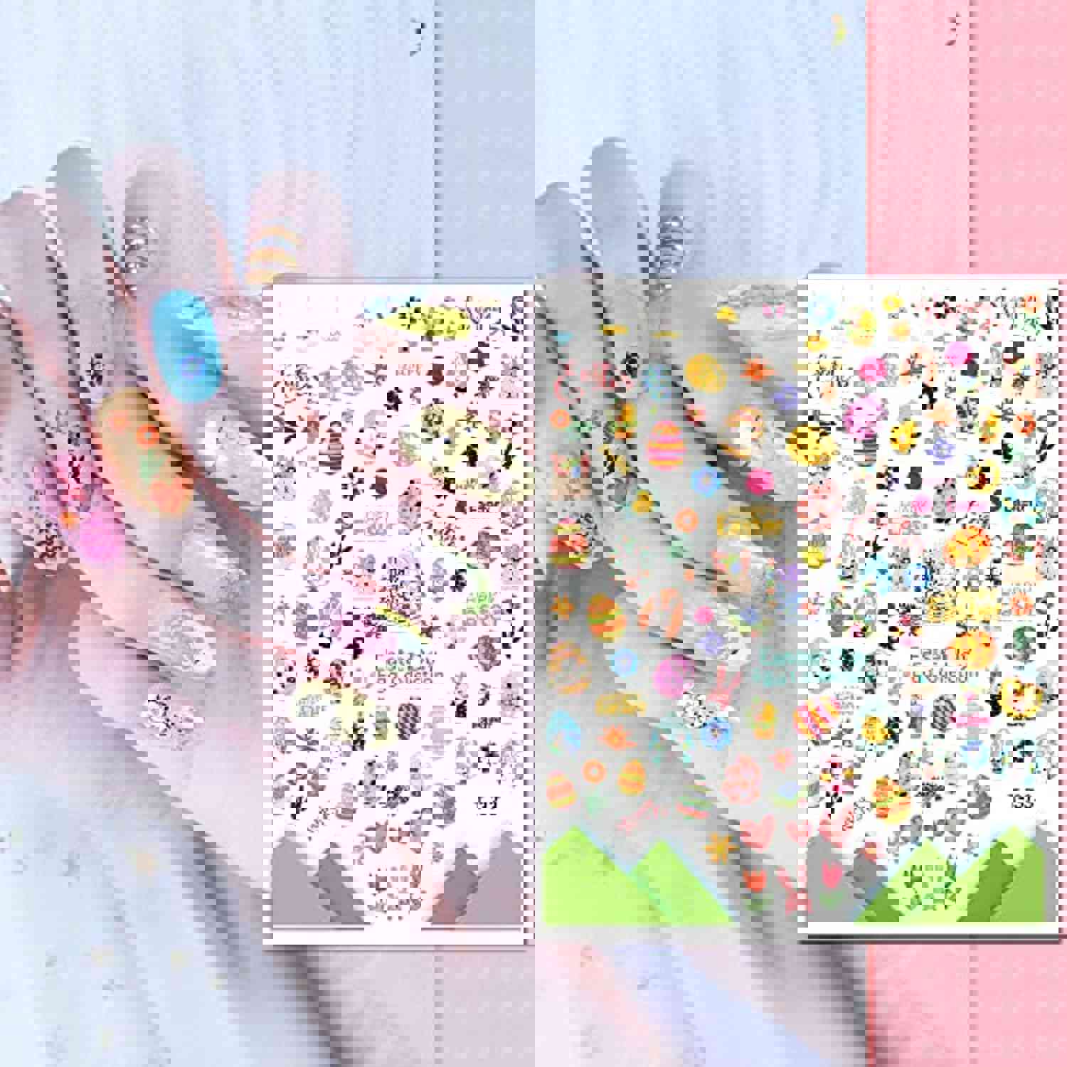 Easter Nail Art Stickers - 6 Sheets with Bunny, Eggs & Flowers Design