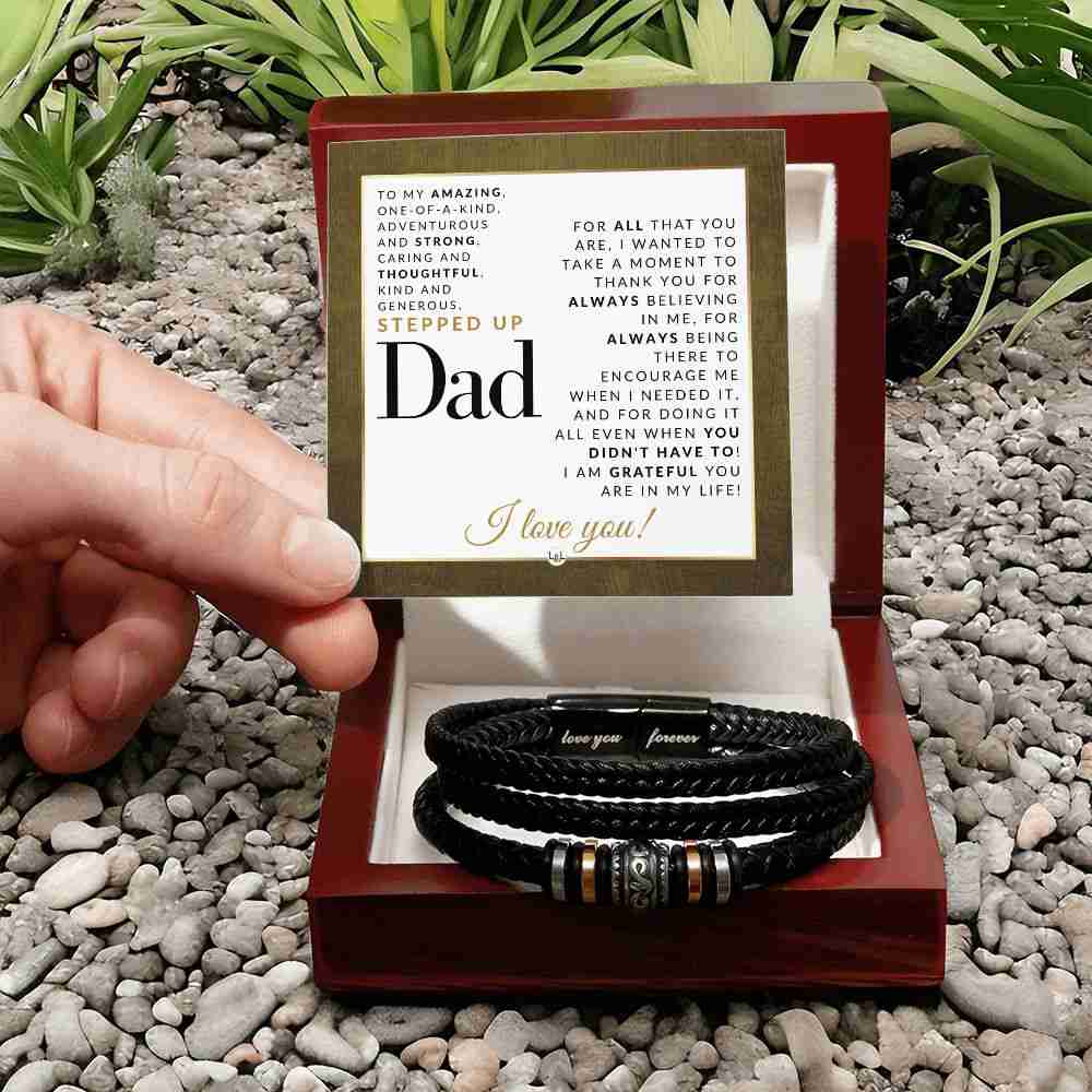 Gift For Stepdad - Mens Leather Bracelet - Perfect For Christmas, Fathers Day or Birthday