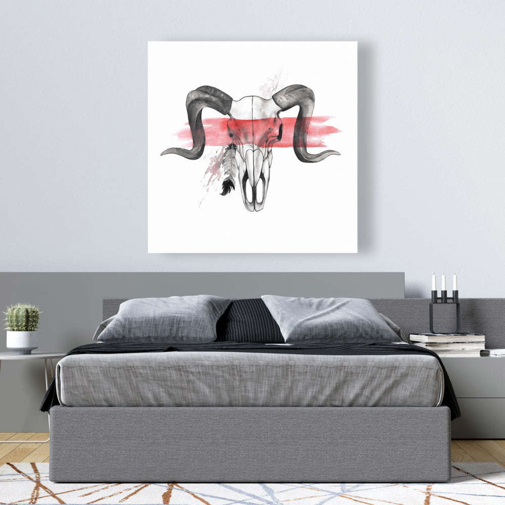 Aries Skull With Feather - Fine Art Gallery Wrapped Canvas 24x36