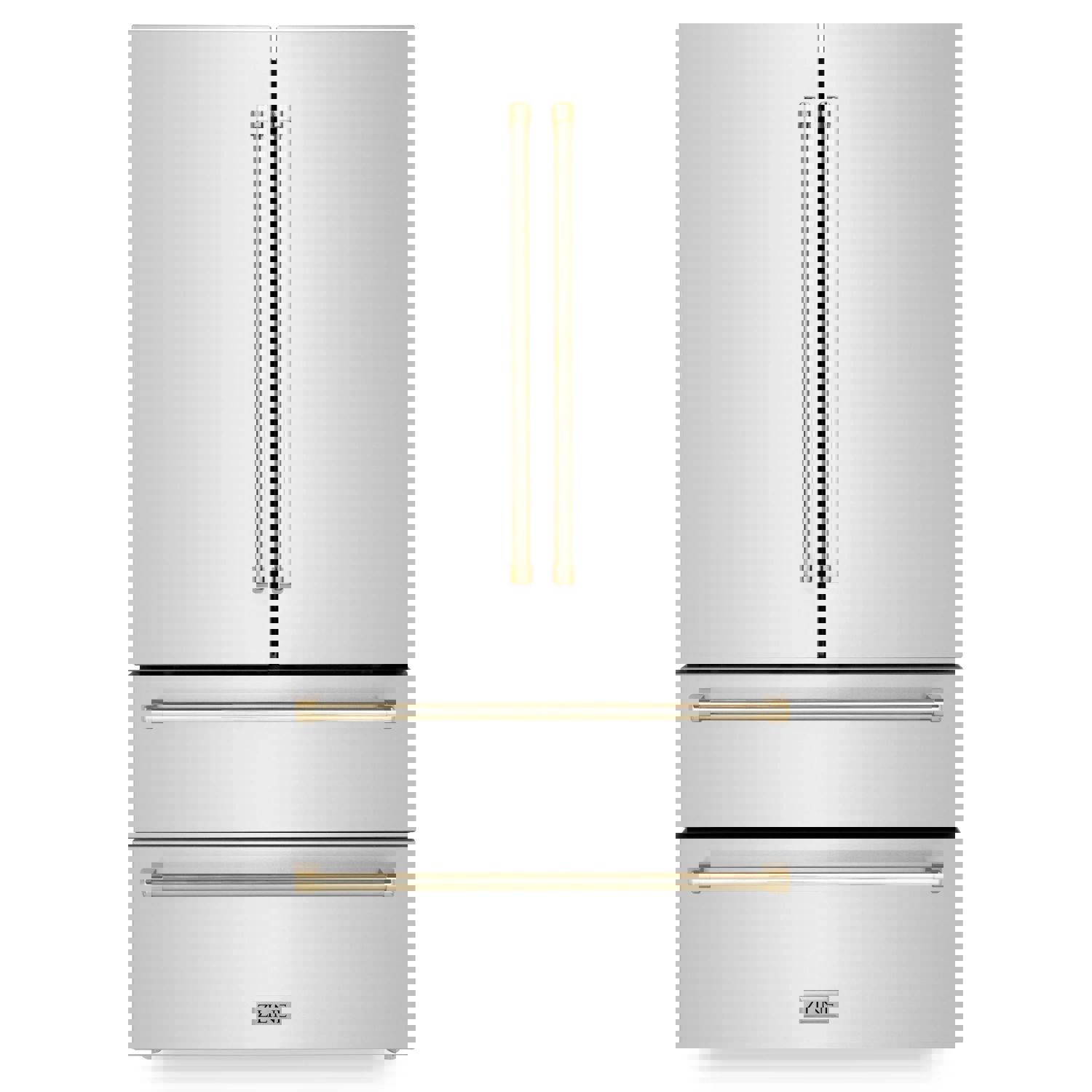 ZLINE Autograph Edition 36 22.5 cu. ft Freestanding French Door Refrigerator with Ice Maker in Stainless Steel with Gold Trim