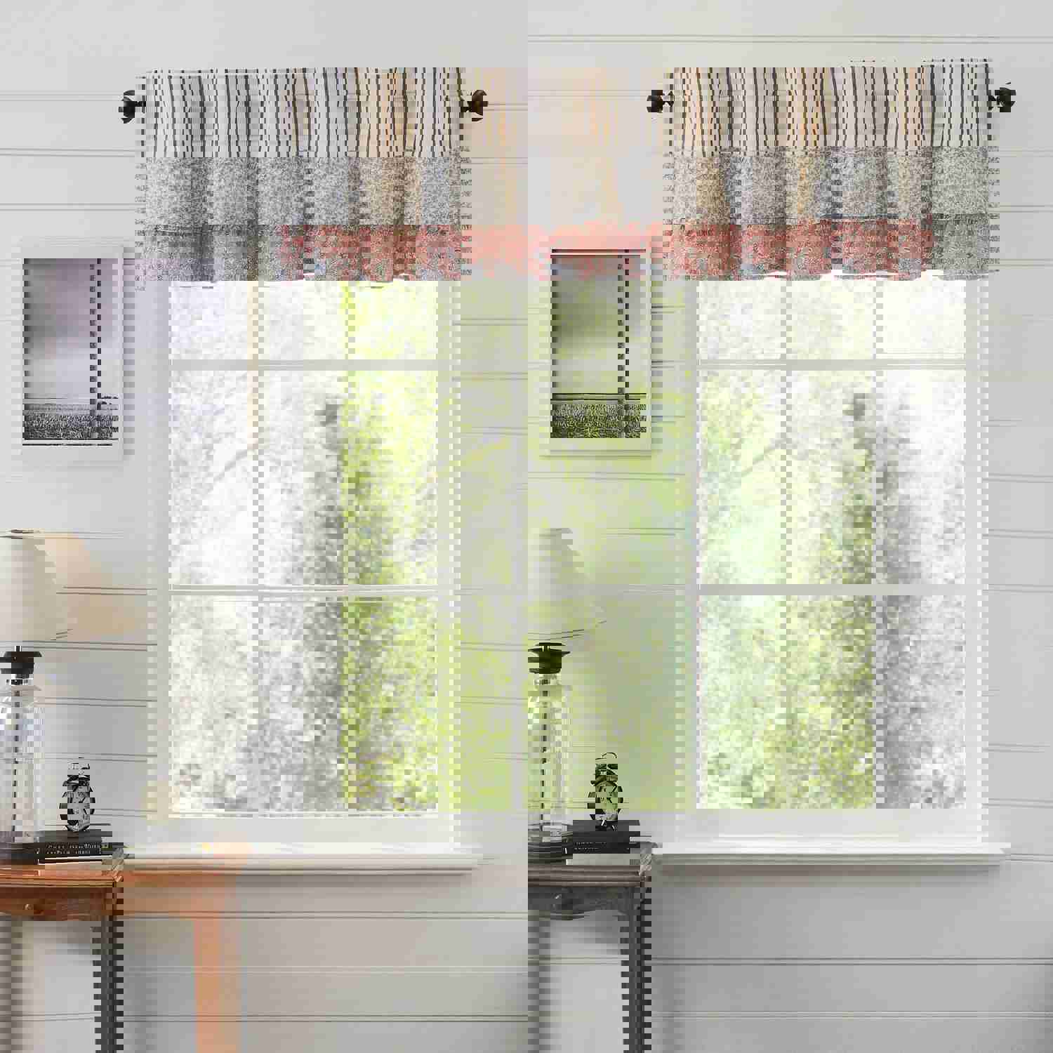 Kaila Ticking Blue Ruffled Valance 16x60 - Cottage-Style Window Decor