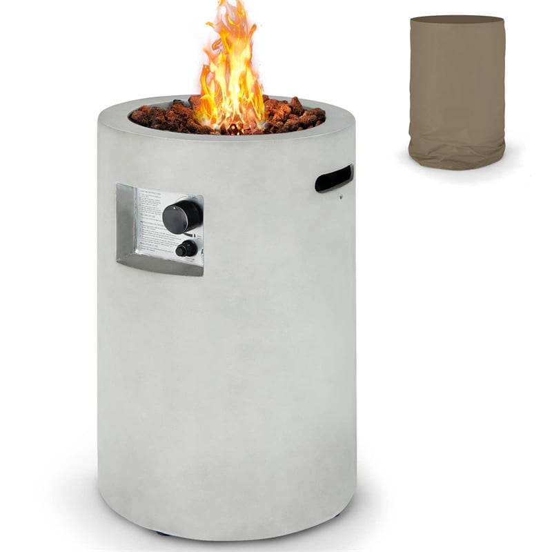 16 Round Outdoor Propane Fire Pit 30,000 BTU Auto-Ignition Patio Gas Fire Pit with Waterproof Cover, Touch-up Pen & Lava Rocks