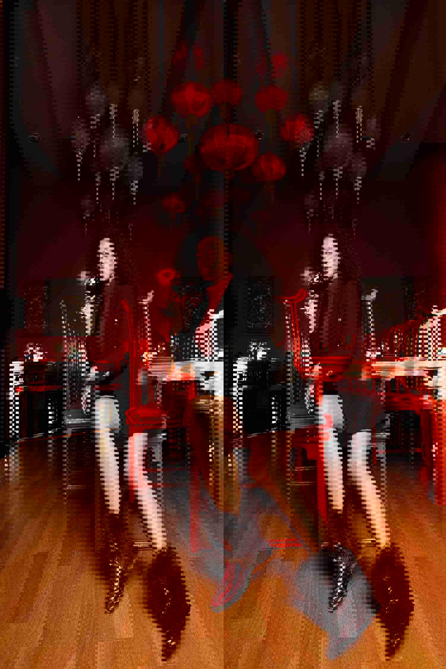 Izmir Burgundy Patent Leather Natural Fur Mid Calf Women Boot