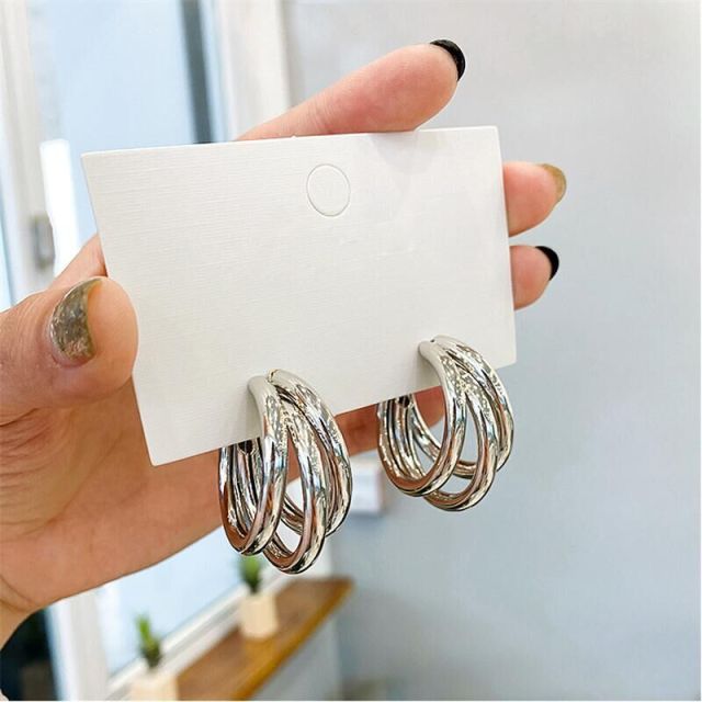 Golden Big Hoop Earrings - Korean Geometry Metal Drop Earrings for Women