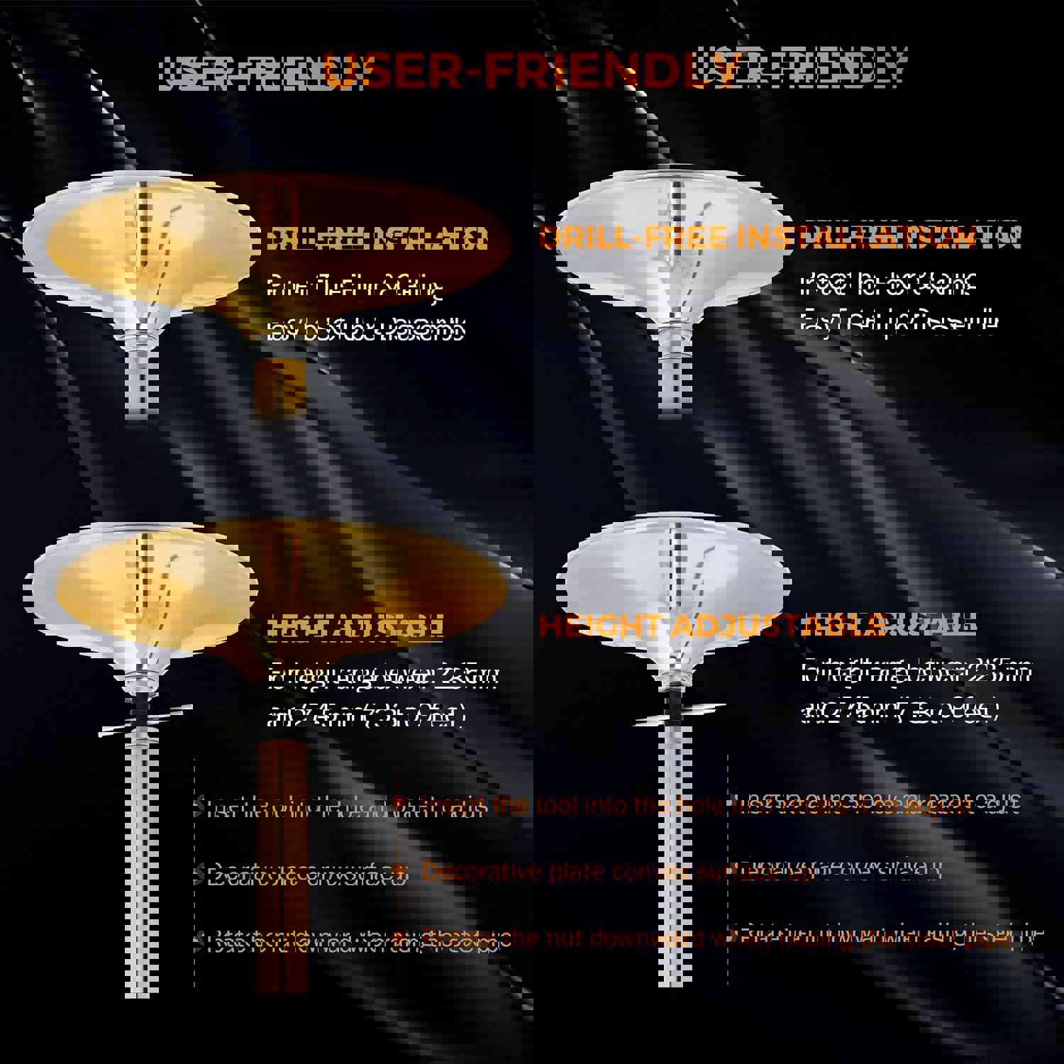 Professional Spinning & Static Stripper Pole for Home, Gym, and Party Use - Gold (2.235-2.875m / 7.33-9.43ft)