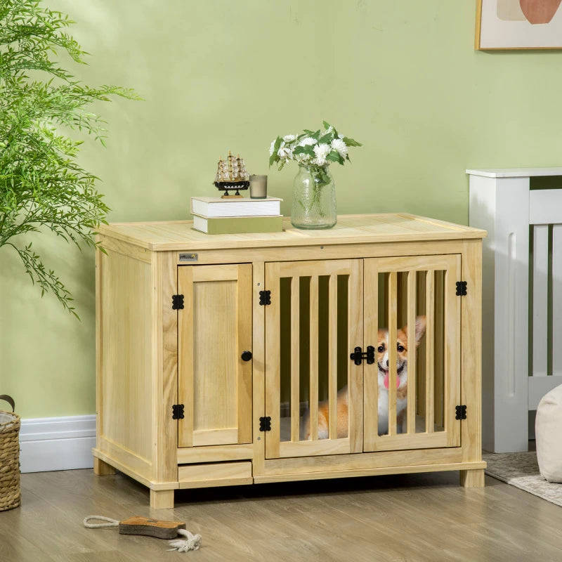 PawHut Dog Crate End Table with Cushion Sliding Door for Medium Dogs