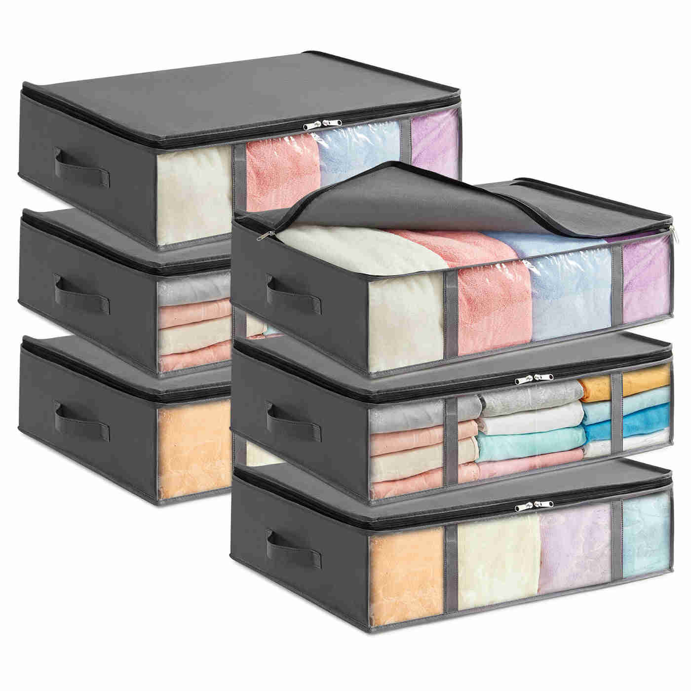 6-Pack Large Under Bed Storage Containers with 40L Capacity and See-Through Window