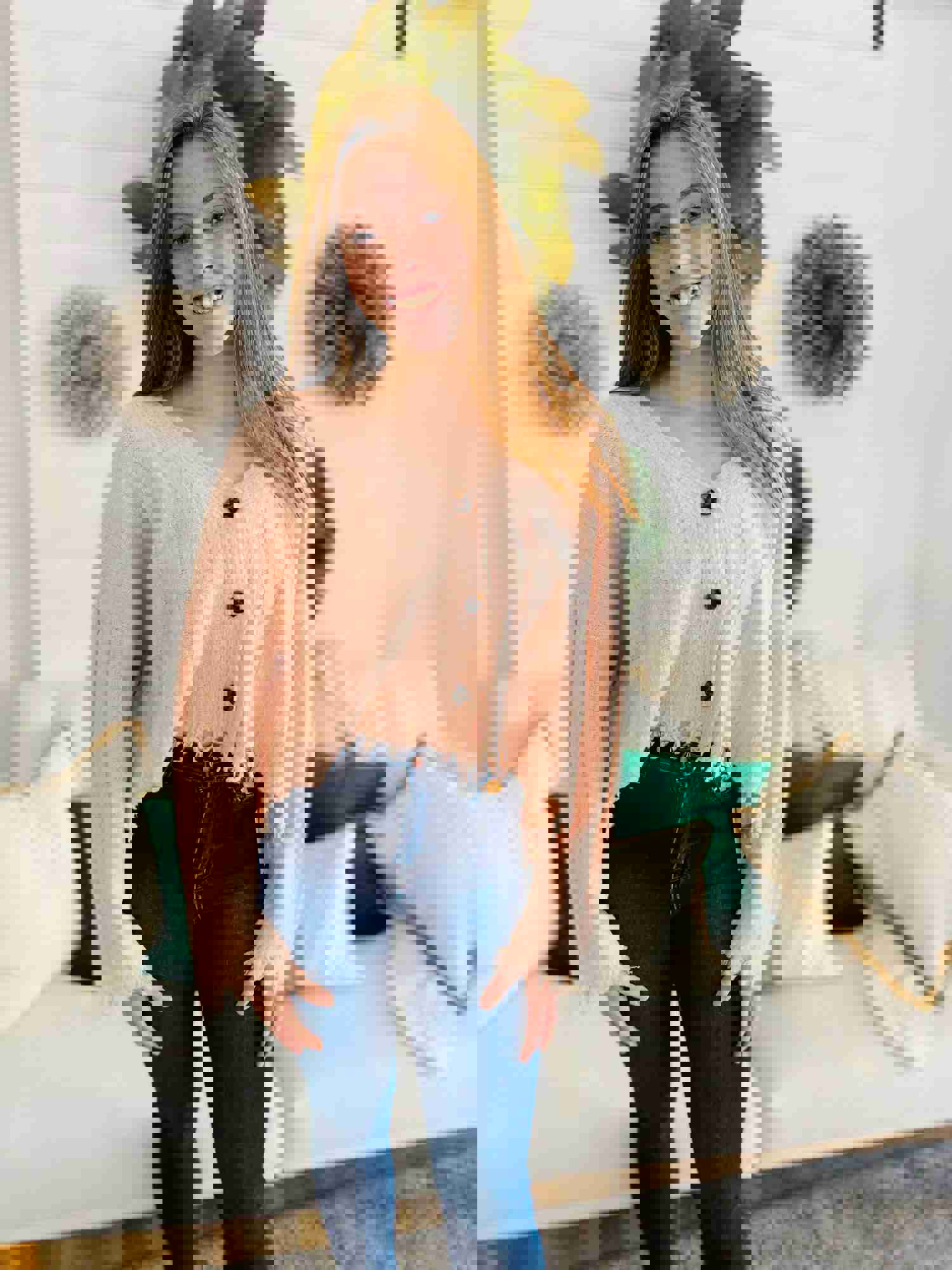 Pink Dark Beauty Button Up Distressed Cardigan