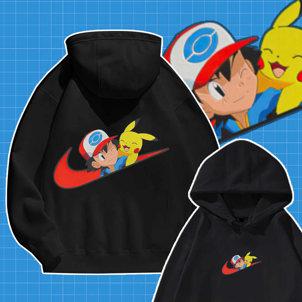 Ash and Pika Simple Swoosh Custom 2-Side Printed Hoodie