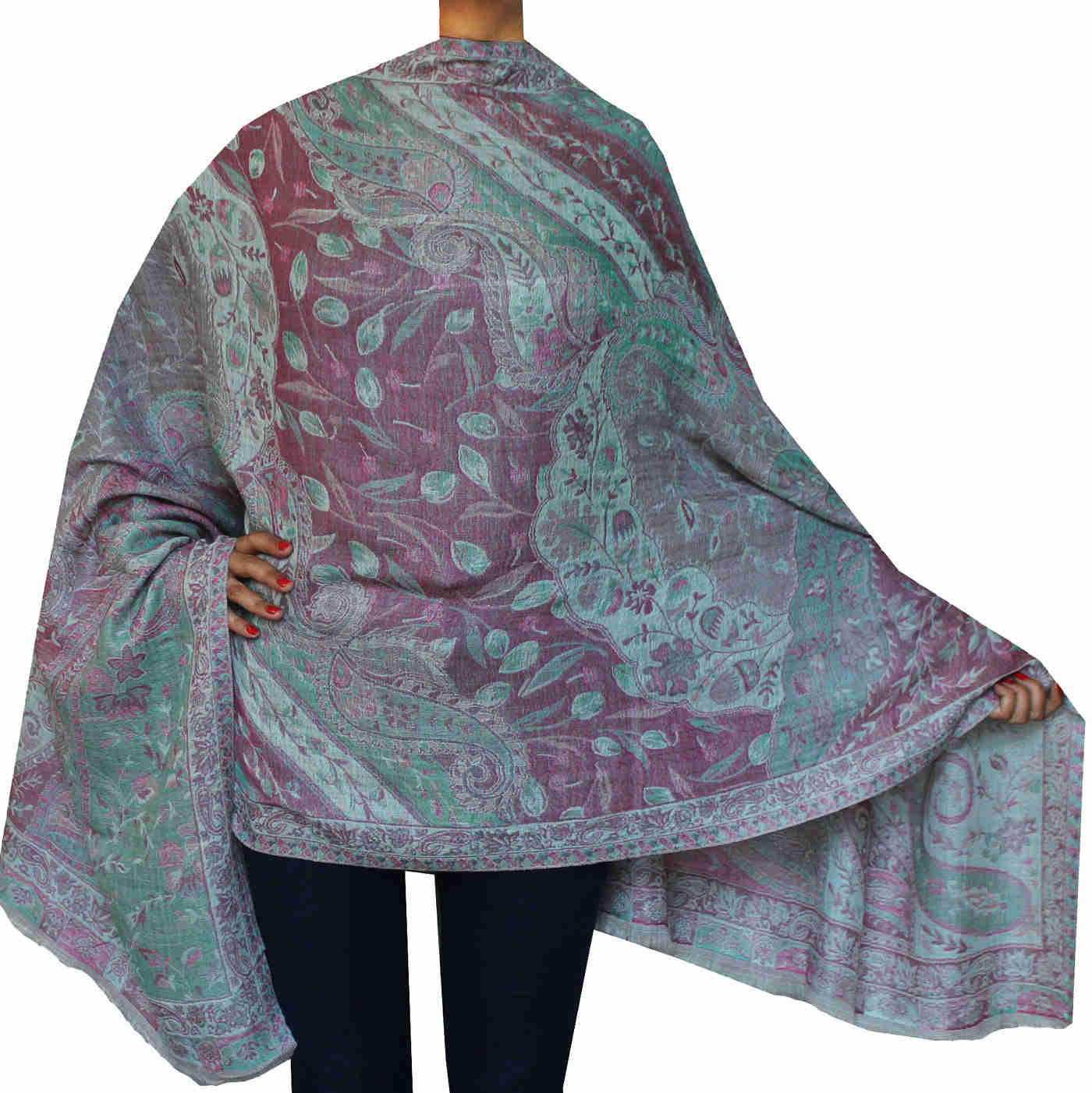 Womens Paisley Scarf Shawl - Handloom Wool Indian Clothing (84 x 30 inches)