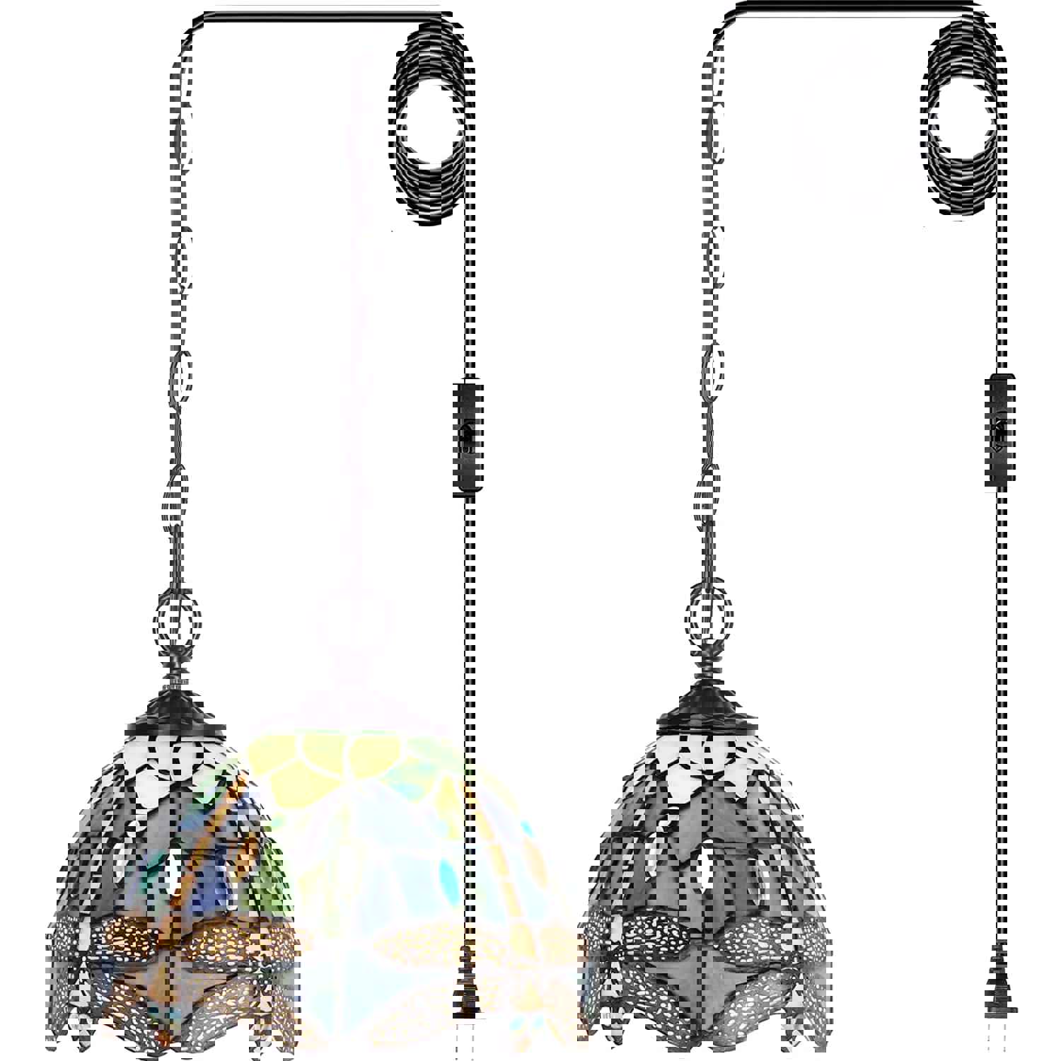 Werfactory® Tiffany Pendant Light - Green Stained Glass Dragonfly Style Shade Hanging Lamp