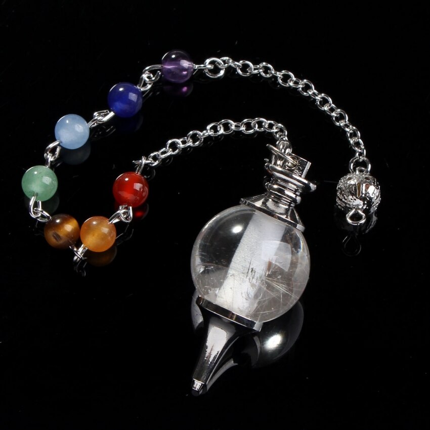 Natural Gnergy Gemstone Silver Plated 7 Stone Beads Chain Pendant Jewelry