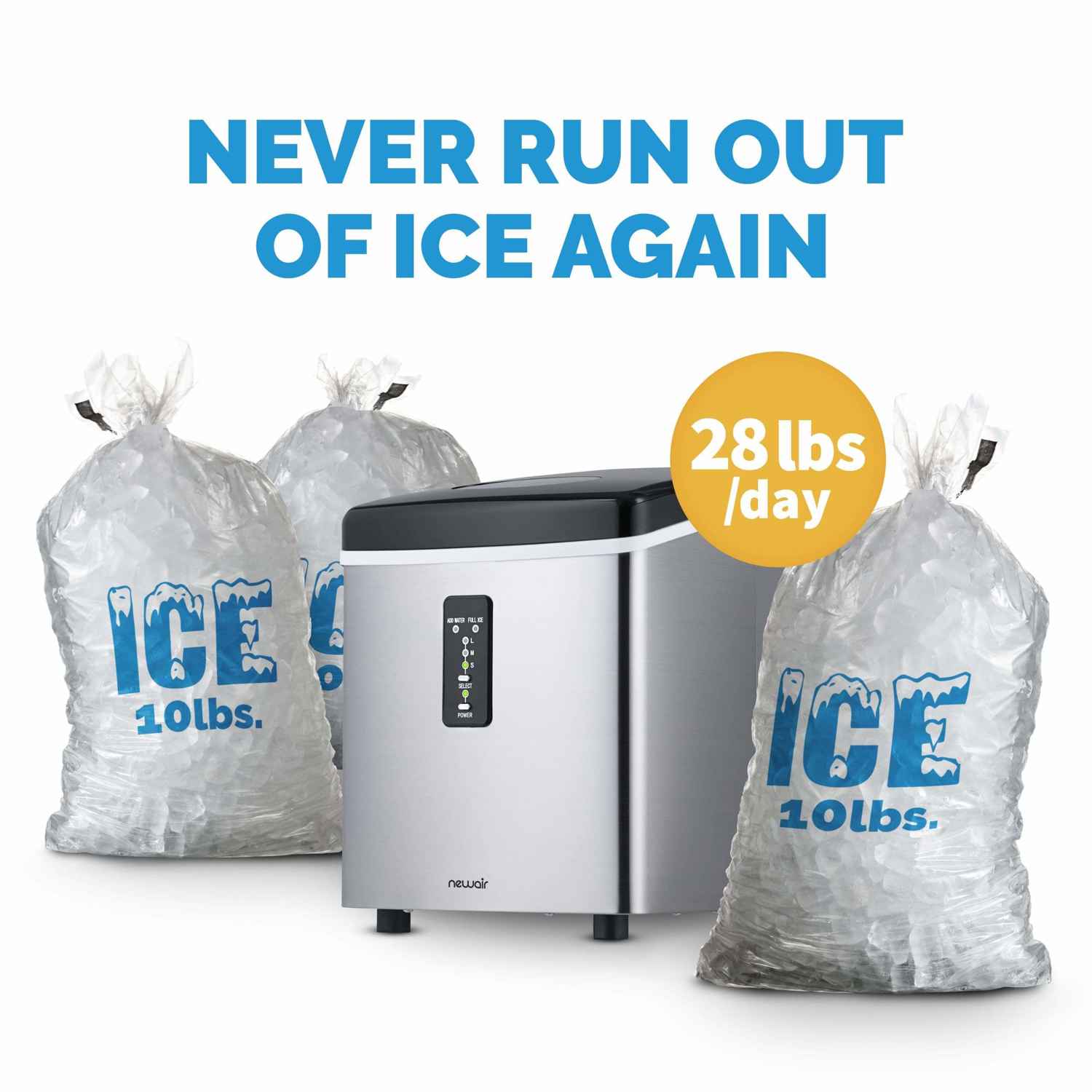 NewAir Countertop Ice Maker - 28 lbs. Daily, 3 Ice Sizes, BPA-Free