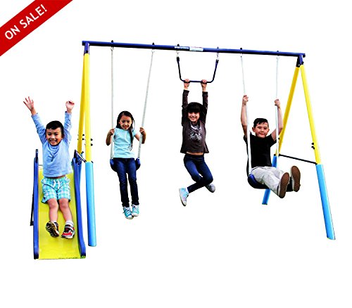 Skroutz Metal Swing Set with Slide for Outdoor Fun