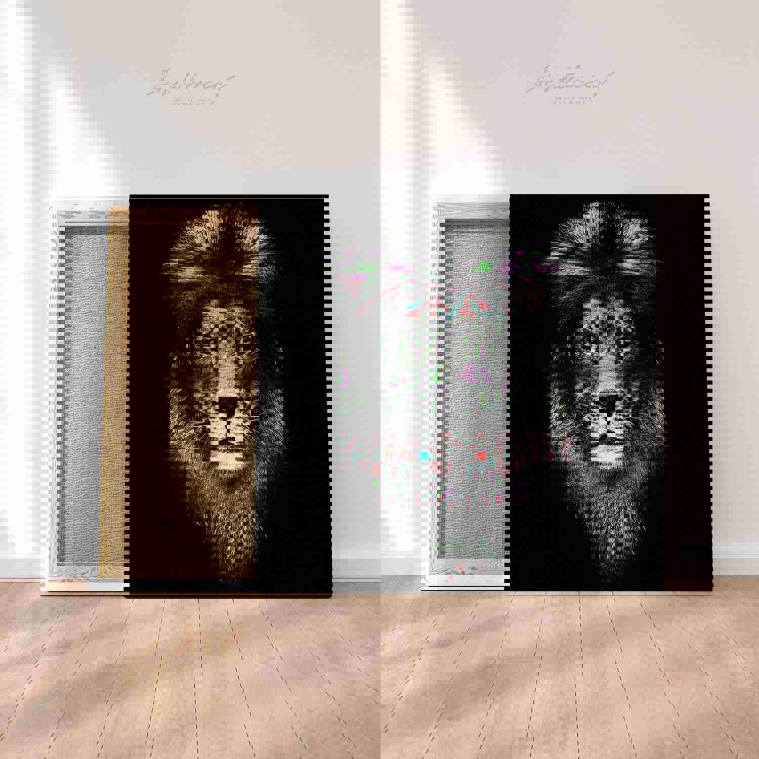 Holographic Glitch Art Lion Canvas Print for Home and Office Decor