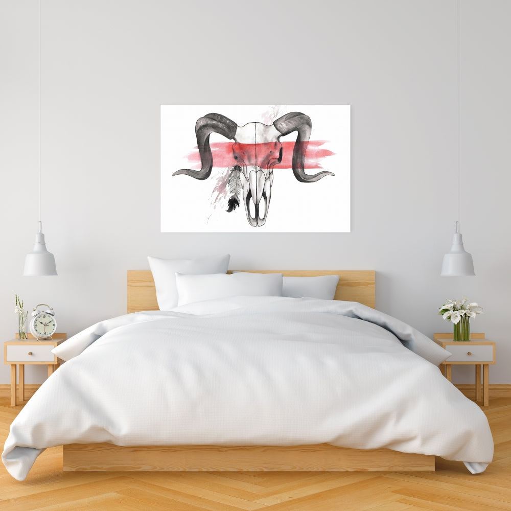 Aries Skull With Feather - Fine Art Gallery Wrapped Canvas 24x36