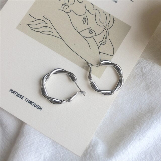 Golden Big Hoop Earrings - Korean Geometry Metal Drop Earrings for Women