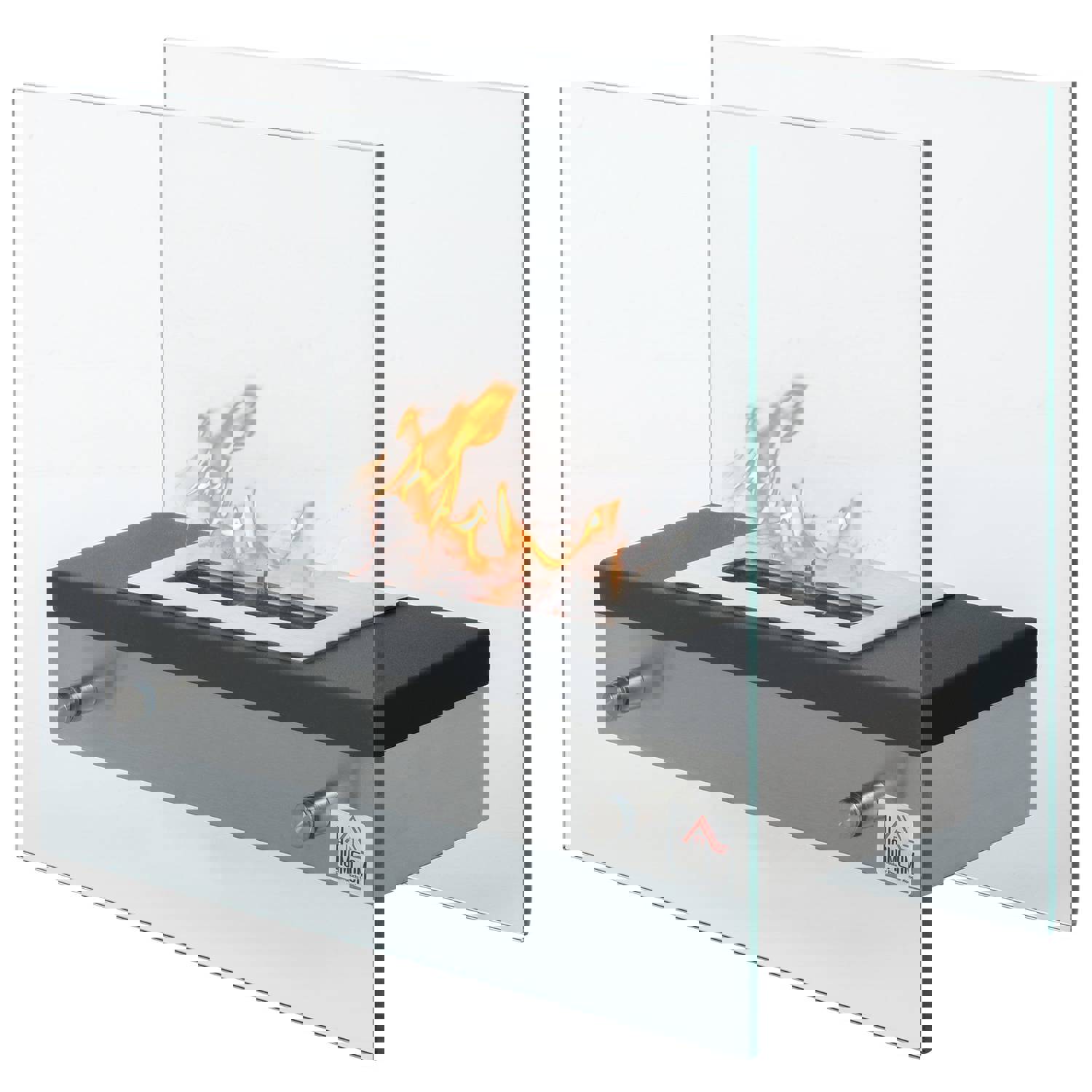 HOMCOM Portable Table Top Ventless Ethanol Fireplace for Indoor and Outdoor Use, Silver and Black, 18.5x7.75 Inches