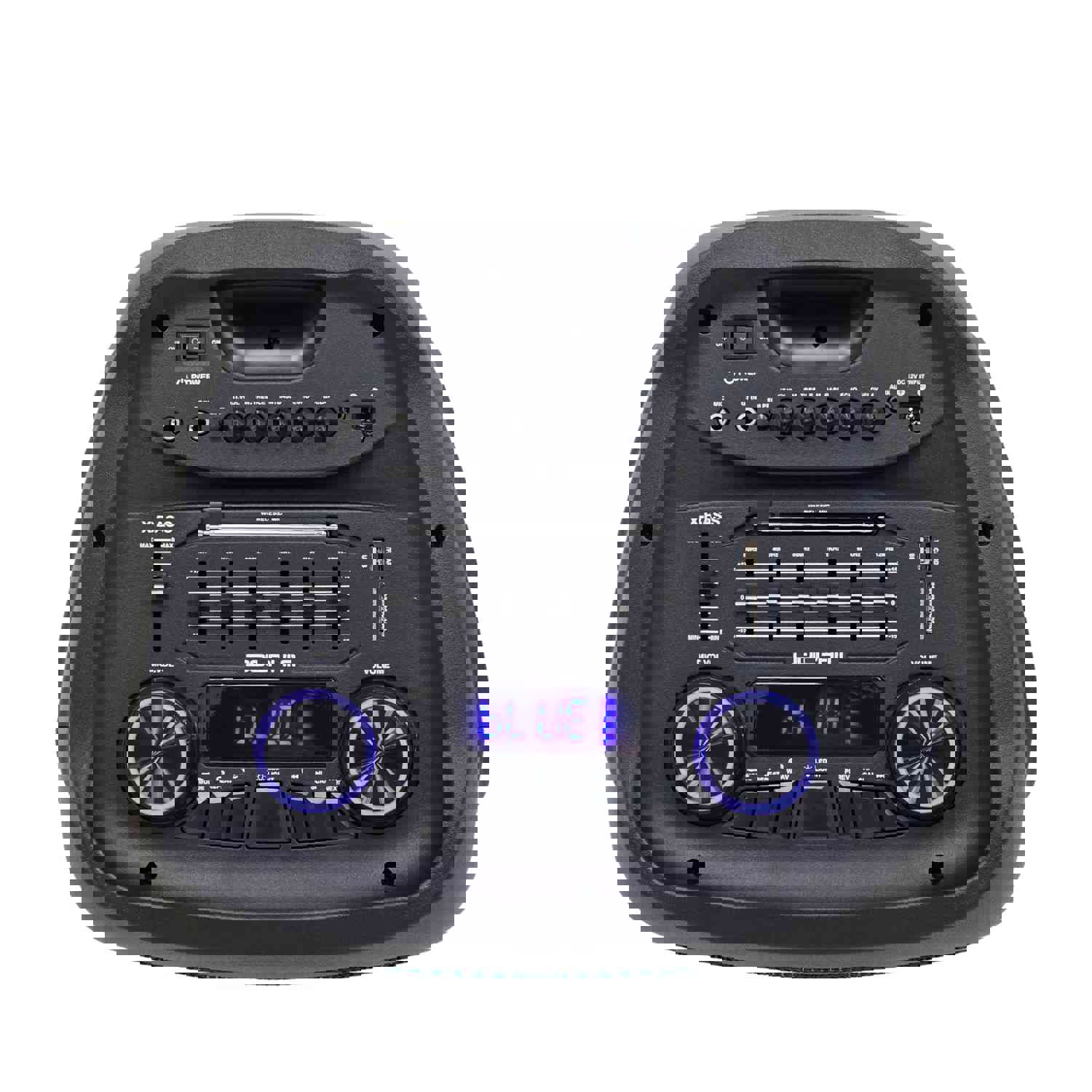 Dolphin SP-1270RBT Dual 12-Inch Premium Party Speaker with Bluetooth, USB, SD, FM, AUX, X-Bass, and LED Lights