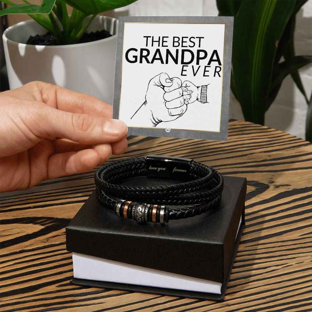 Keepsake Braided Leather Bracelet for Grandpa - Engraved with Love You Forever