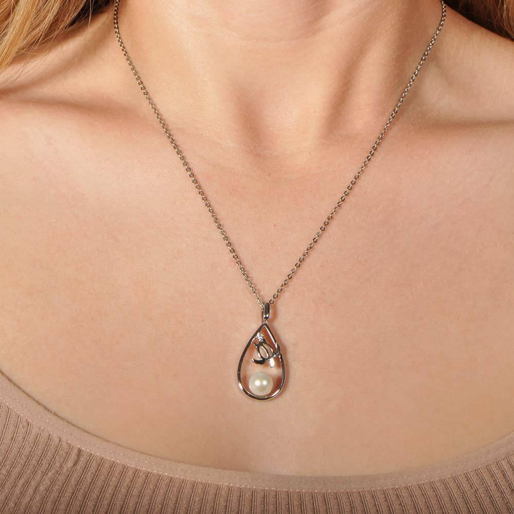 Pearl Honu Teardrop Pendant - 925 Sterling Silver Sea Turtle Jewelry