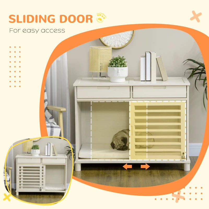 PawHut Dog Crate End Table with Cushion Sliding Door for Medium Dogs