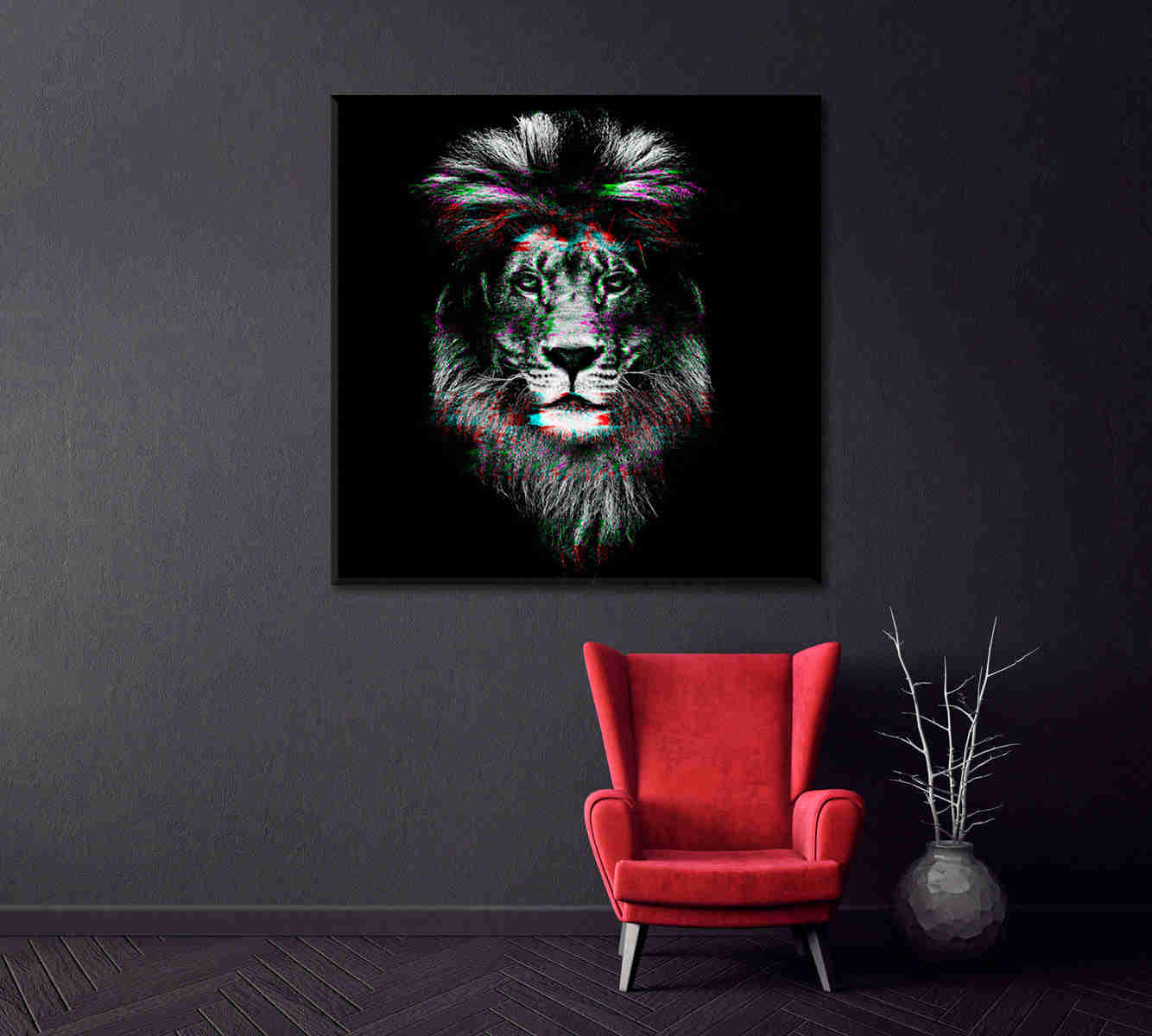 Holographic Glitch Art Lion Canvas Print for Home and Office Decor