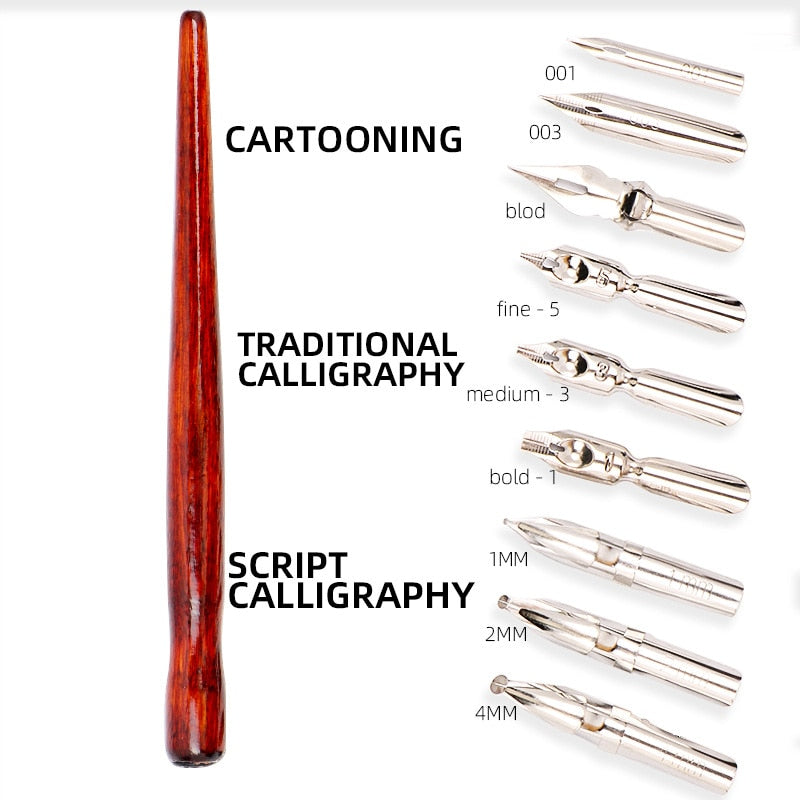 9 Calligraphy Nibs Dip Pen Set for Cartoon Animation Lettering Sketching Art Drawing