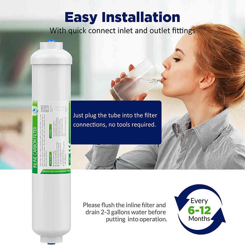 SimPure Inline Water Filter, 1/4 Quick-Connect Replacement Cartridge for Refrigerator & Ice Maker, Post-Carbon Filter for RO System (4 Pack)