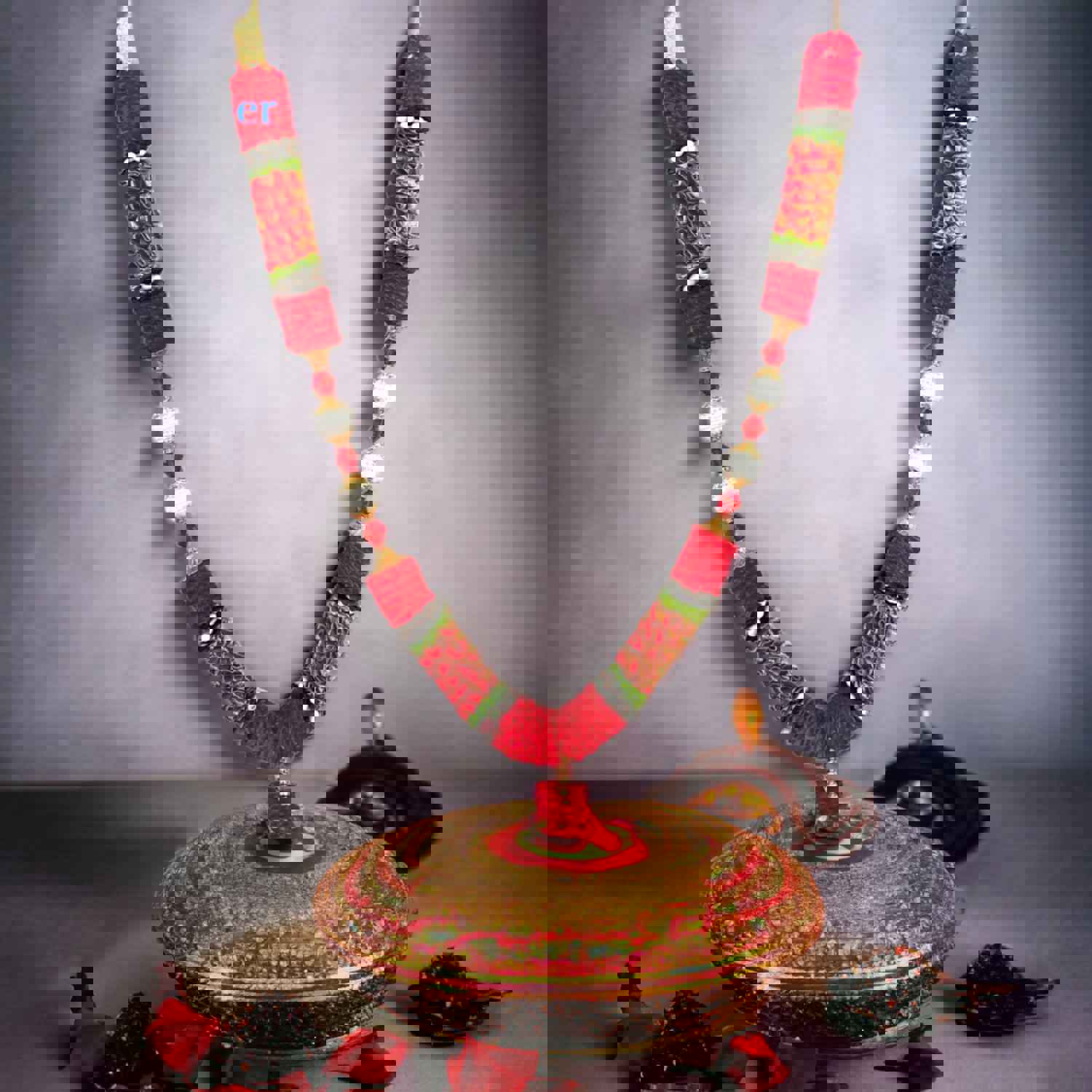 Indian Garland Haar Mala 17 Inch God Goddess Pooja Decor Satin Mala