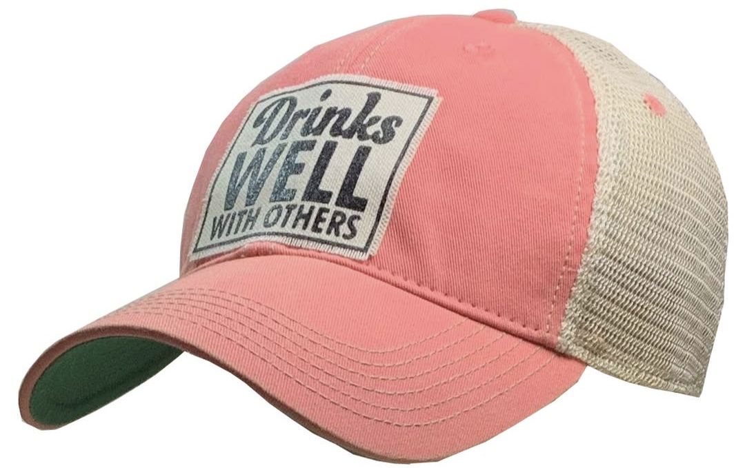 Drinks Well With Others - Coral Vintage Distressed Trucker Cap