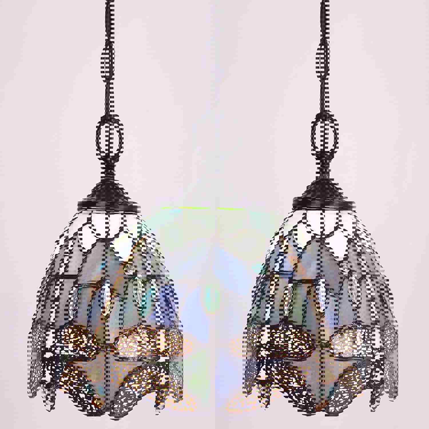 Werfactory® Tiffany Pendant Light - Green Stained Glass Dragonfly Style Shade Hanging Lamp