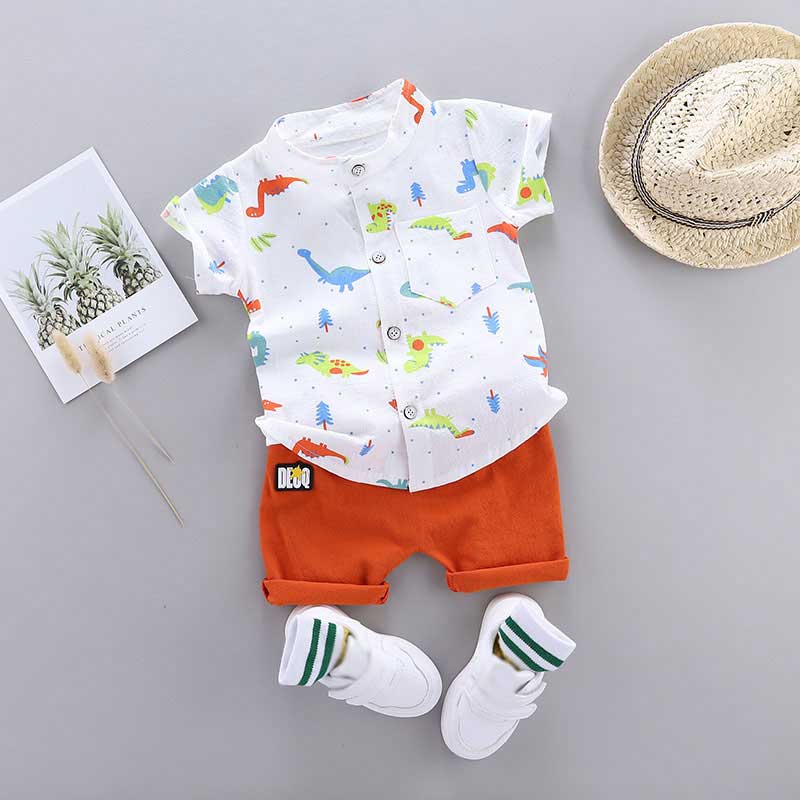 Printed Dinosaur Shirt with Shorts Clothing Set for Baby Boy