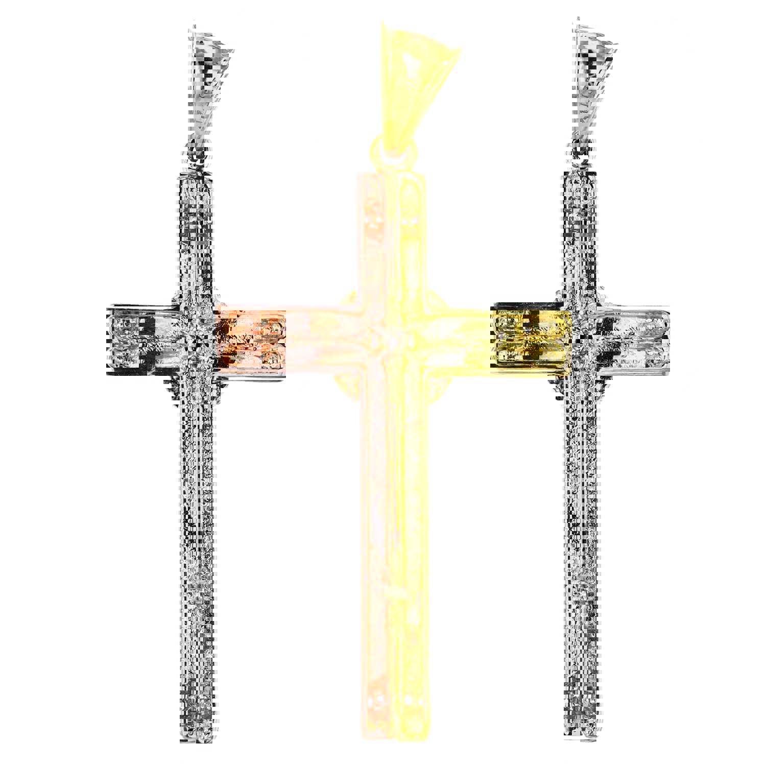 14K Gold Tricolor 66x33mm Cross Pendant