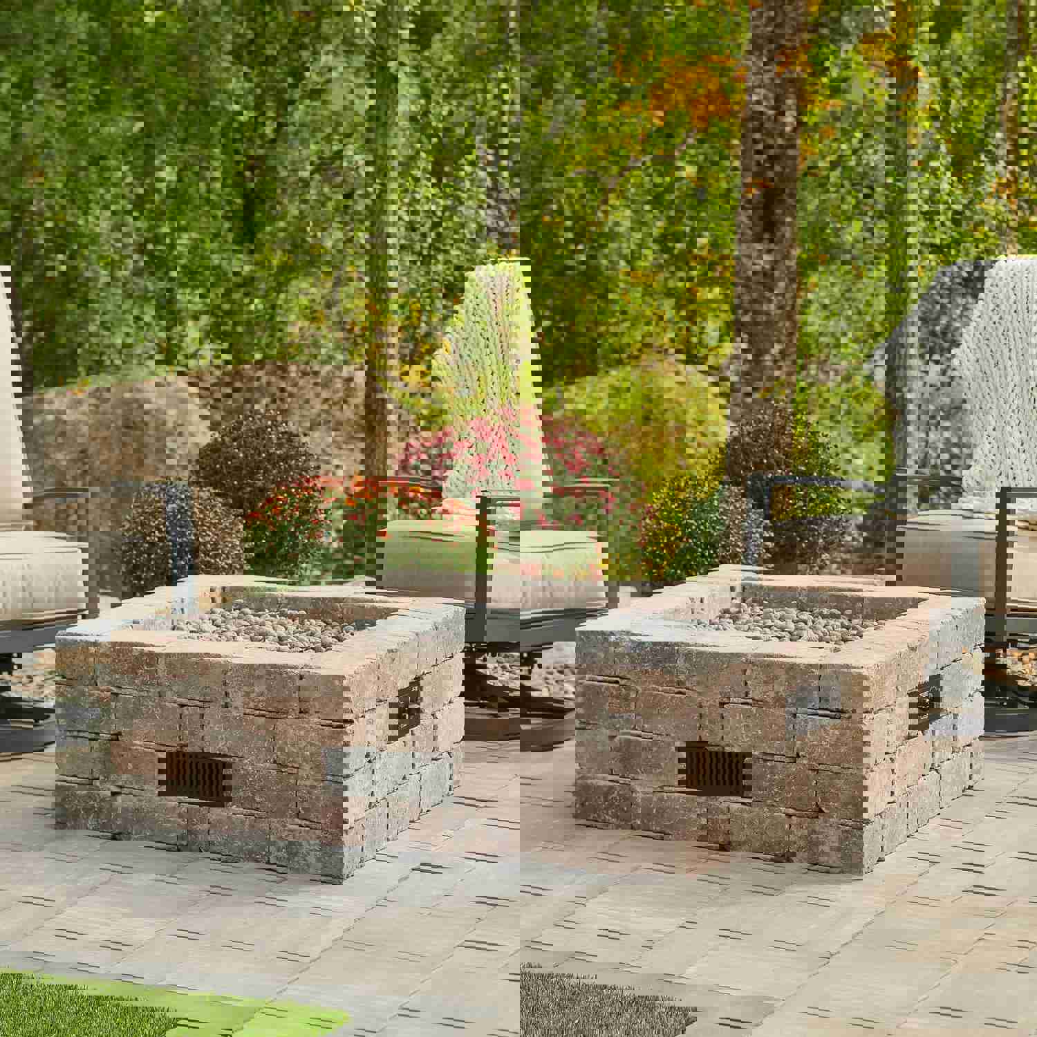 Bronson Block Square Gas Fire Pit Kit - DIY Backyard Fire Pit