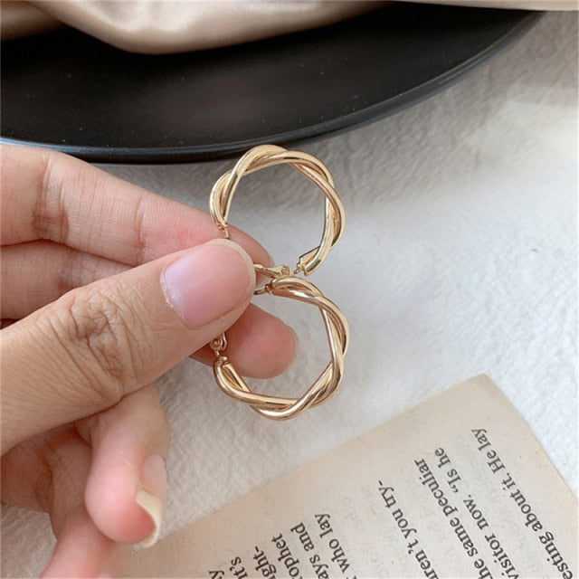 Golden Big Hoop Earrings - Korean Geometry Metal Drop Earrings for Women