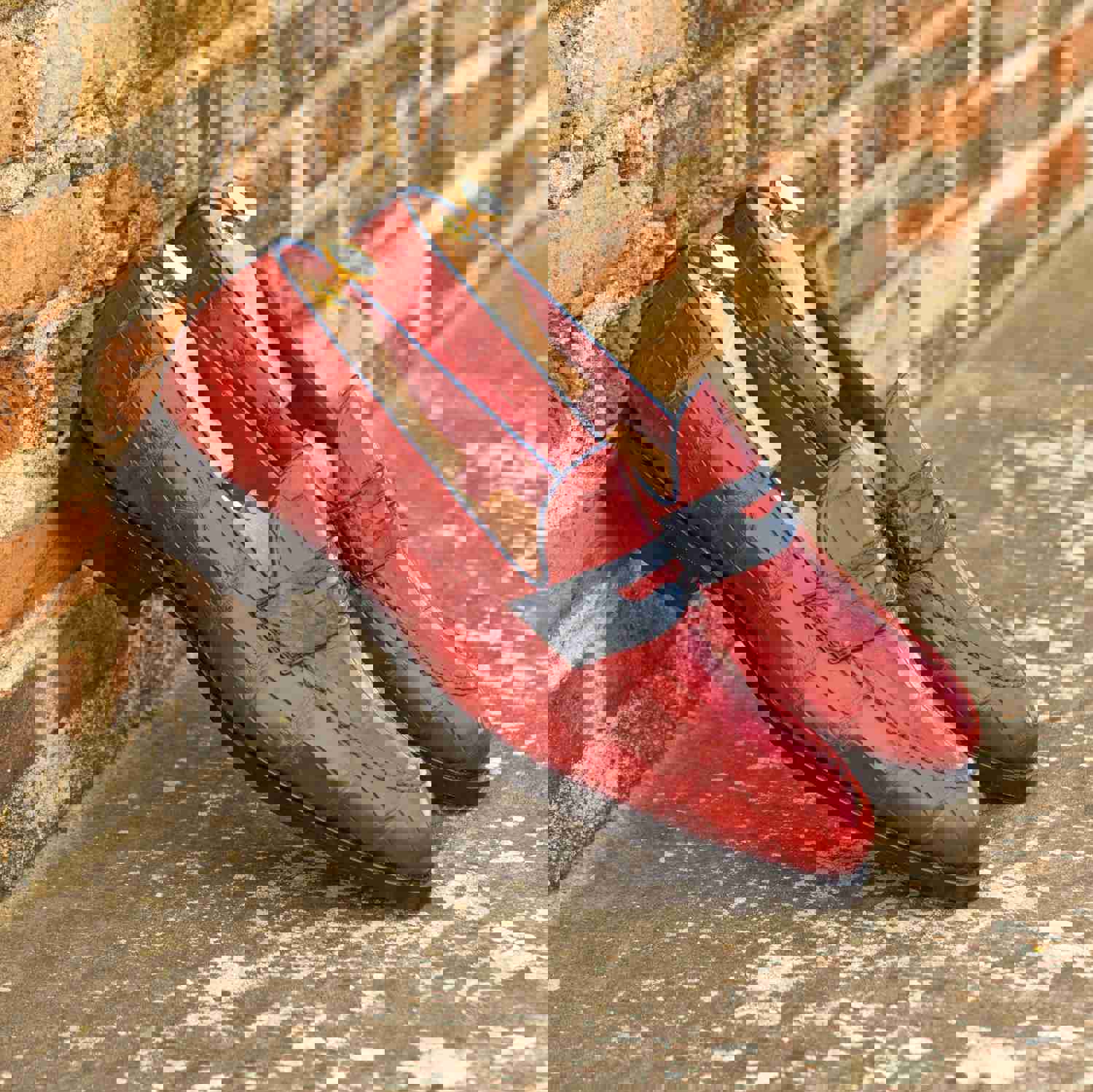 DapperFam Luciano in Red / Navy Mens Italian Leather & Exotic US Alligator Loafer