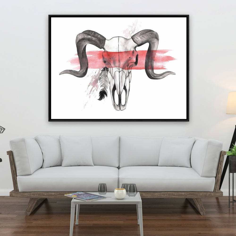 Aries Skull With Feather - Fine Art Gallery Wrapped Canvas 24x36