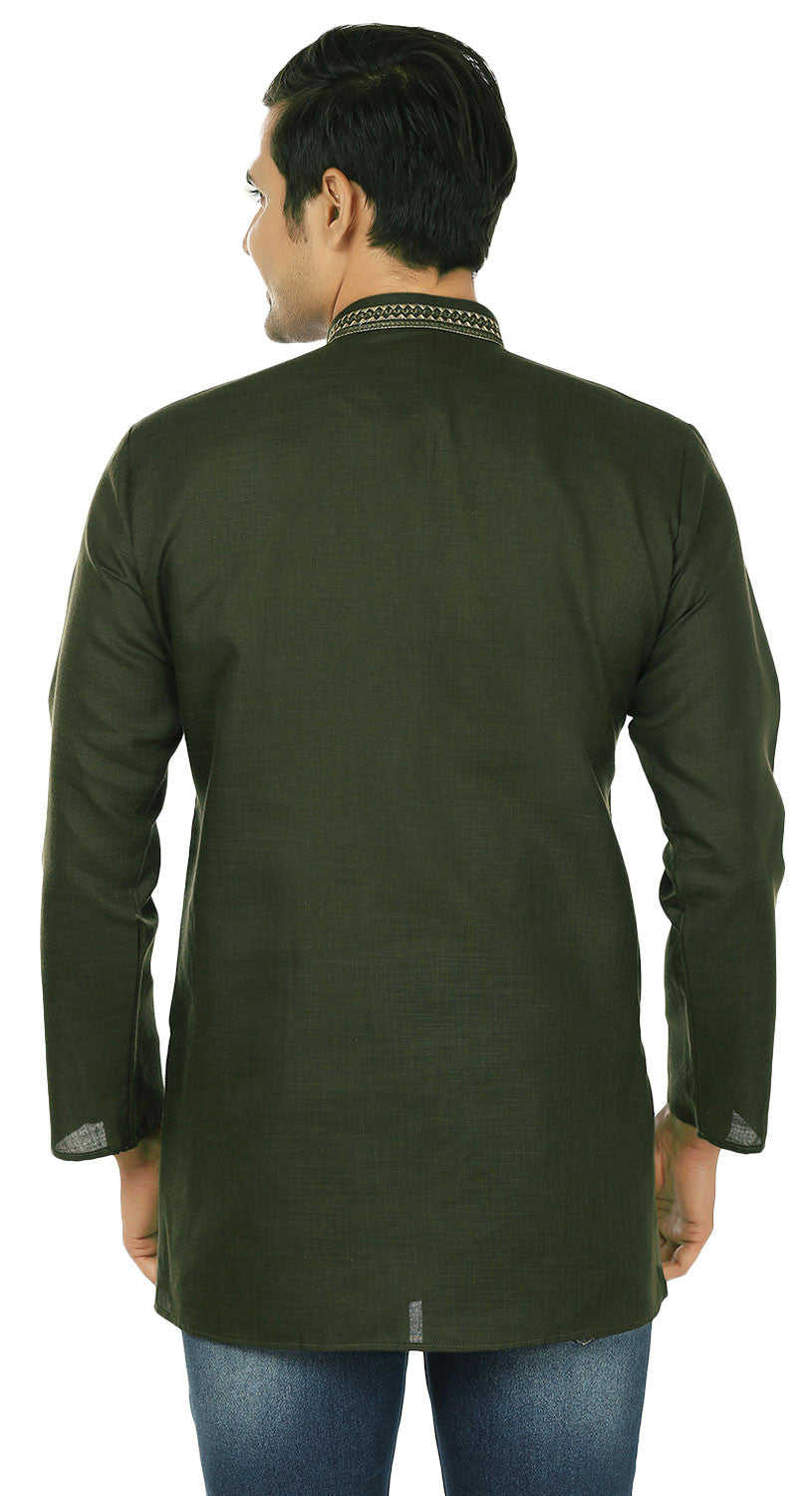 Men's Short Kurta Cotton Dress Shirt - Green (India Clothing)