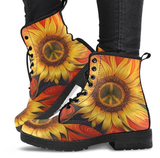 Peace Flower Women's Vegan Leather Boots - Handcrafted & Custom-Made