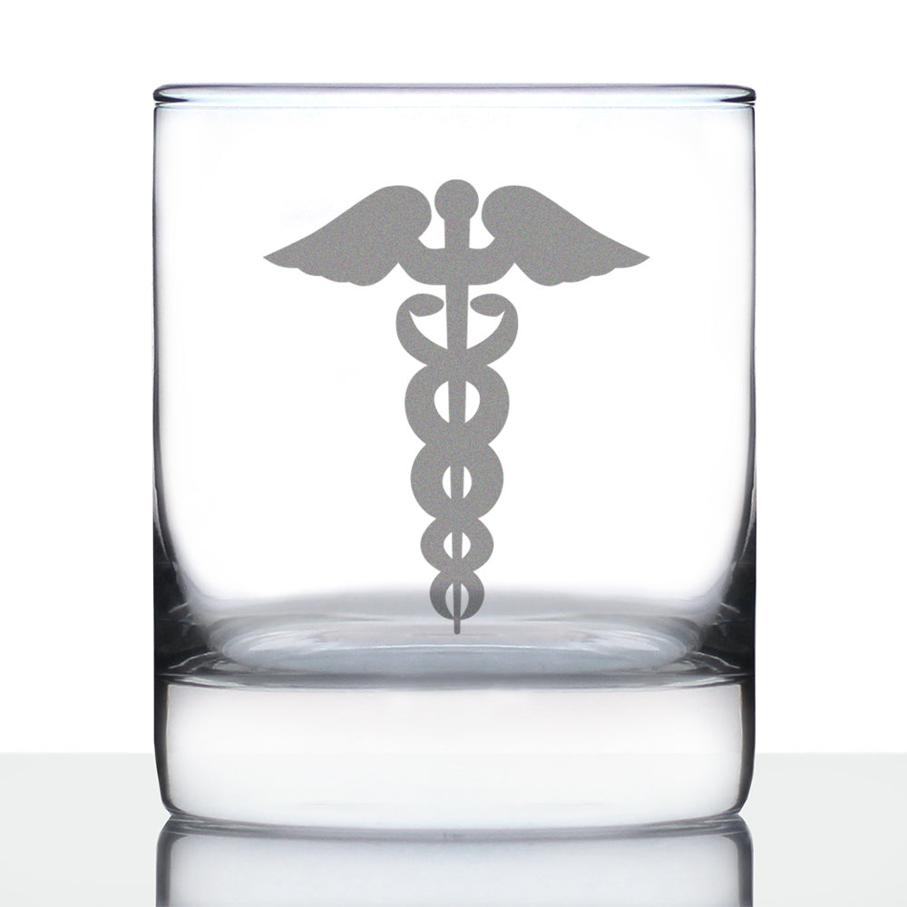 Caduceus Medical Symbol Whiskey Rocks Glass for Healthcare Workers - 10.25 Oz