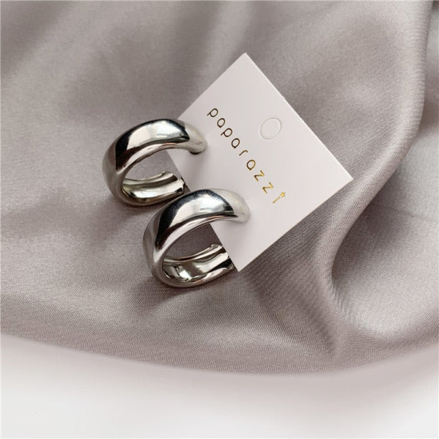 Golden Big Hoop Earrings - Korean Geometry Metal Drop Earrings for Women