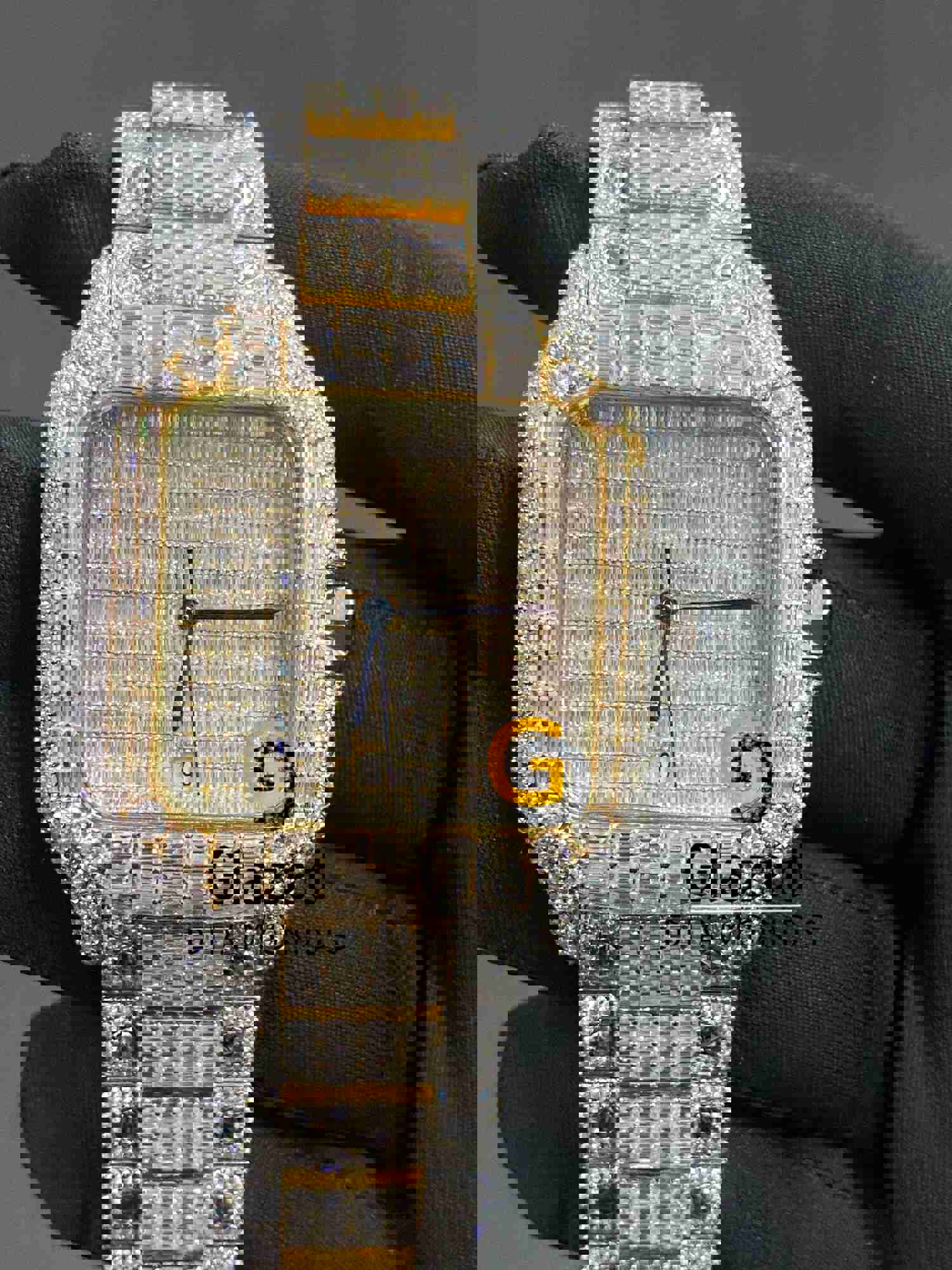 VVS Baguette Moissanite Yellow Two Tone Luxury Studded Watch