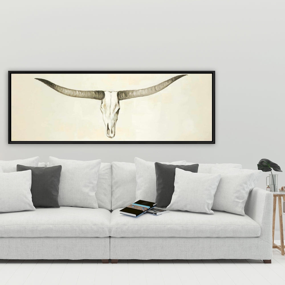 Longhorn Cattle Skull Fine Art Gallery Wrapped Canvas 16x48