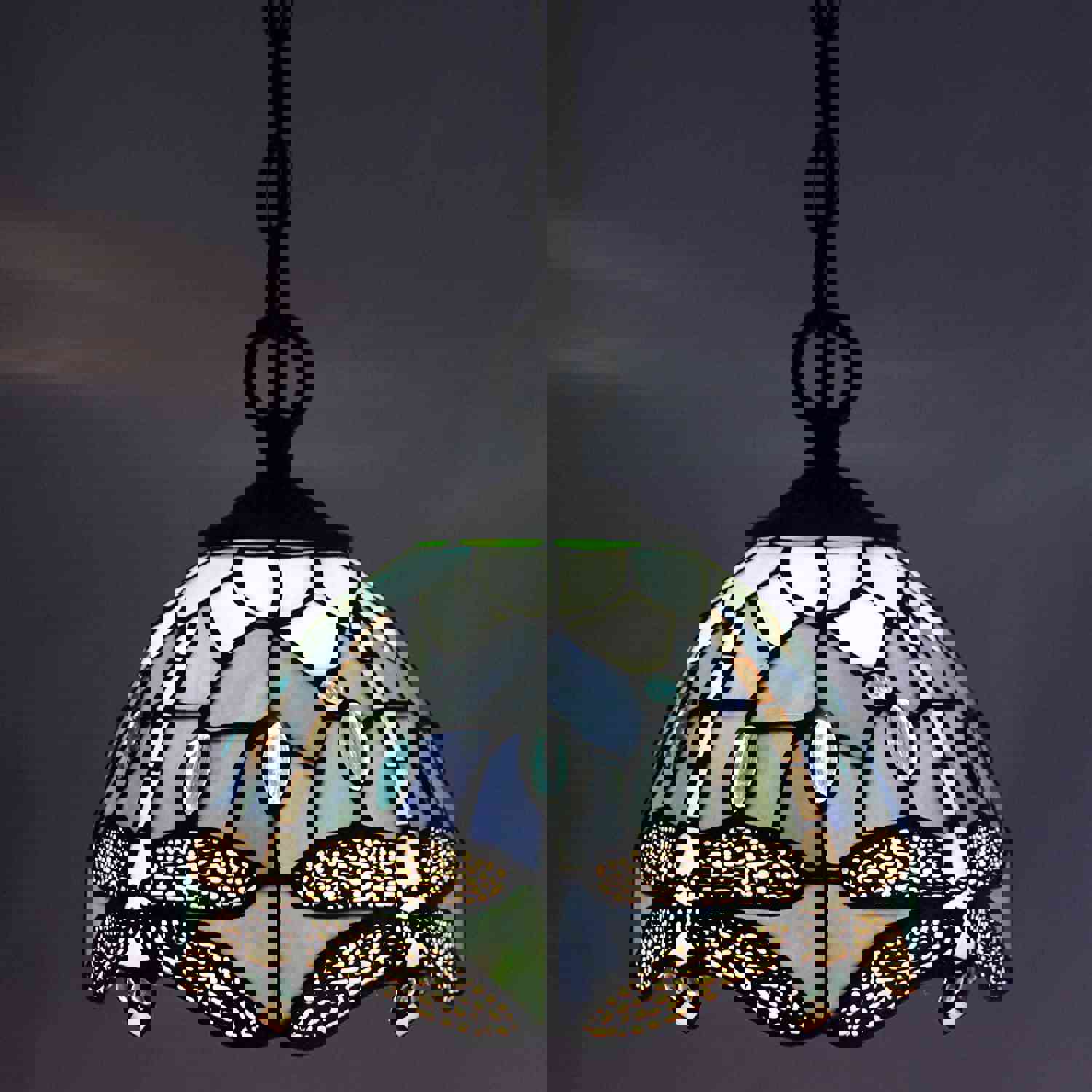 Werfactory® Tiffany Pendant Light - Green Stained Glass Dragonfly Style Shade Hanging Lamp