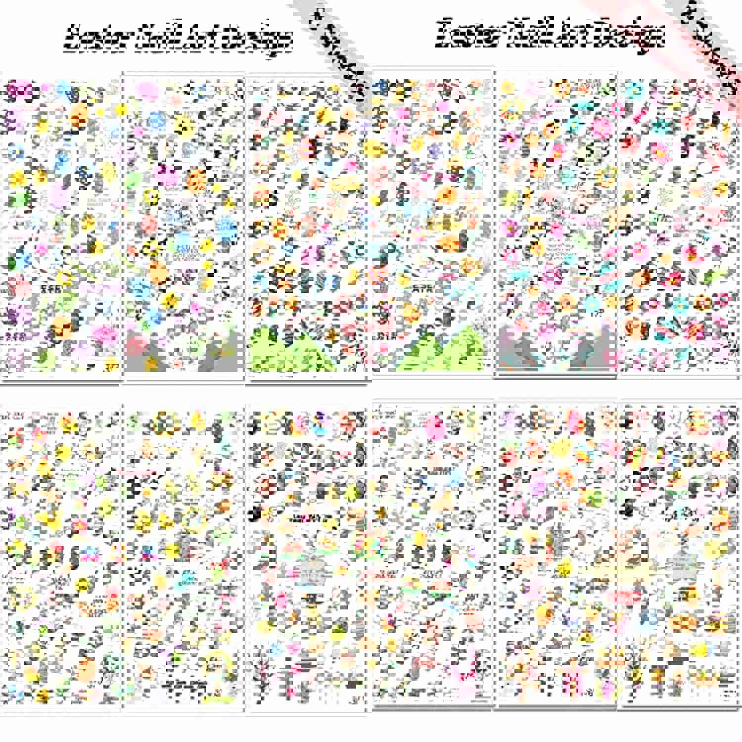 Easter Nail Art Stickers - 6 Sheets with Bunny, Eggs & Flowers Design
