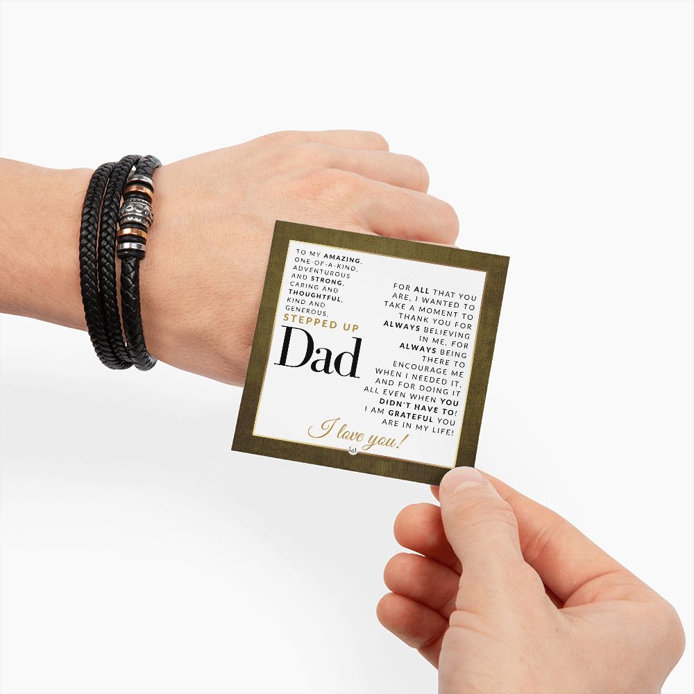Gift For Stepdad - Mens Leather Bracelet - Perfect For Christmas, Fathers Day or Birthday