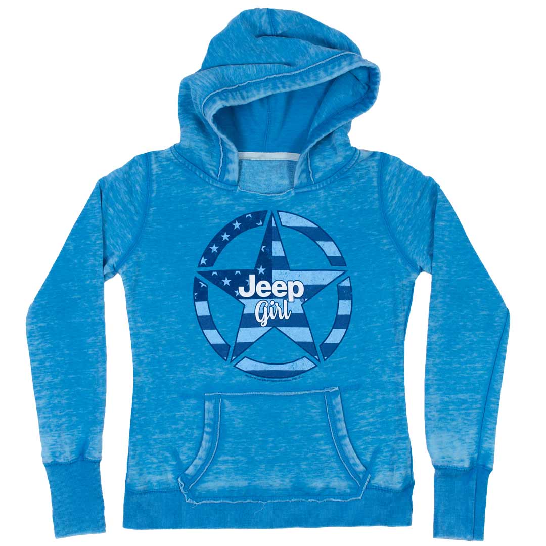 Jeep Girl USA Star Womens Hoodie - Distressed Look & Cozy Fit