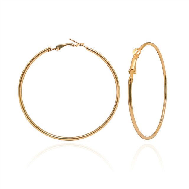 Golden Big Hoop Earrings - Korean Geometry Metal Drop Earrings for Women