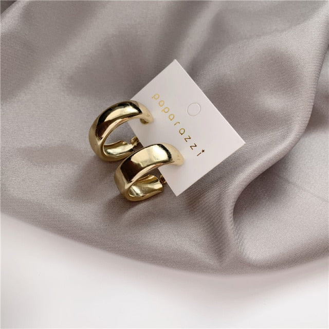 Golden Big Hoop Earrings - Korean Geometry Metal Drop Earrings for Women